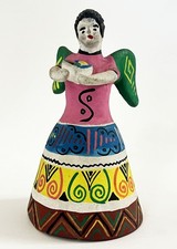 HERON MARTINEZ MENDOZA ACATLAN MEXICO ANGEL BELL CANDLE HOLDER FOLK ART POTTERY