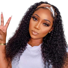 Headband Wig Human Hair Deep Wave 16 Inch Wigs for Black Women Glueless Curly Wa