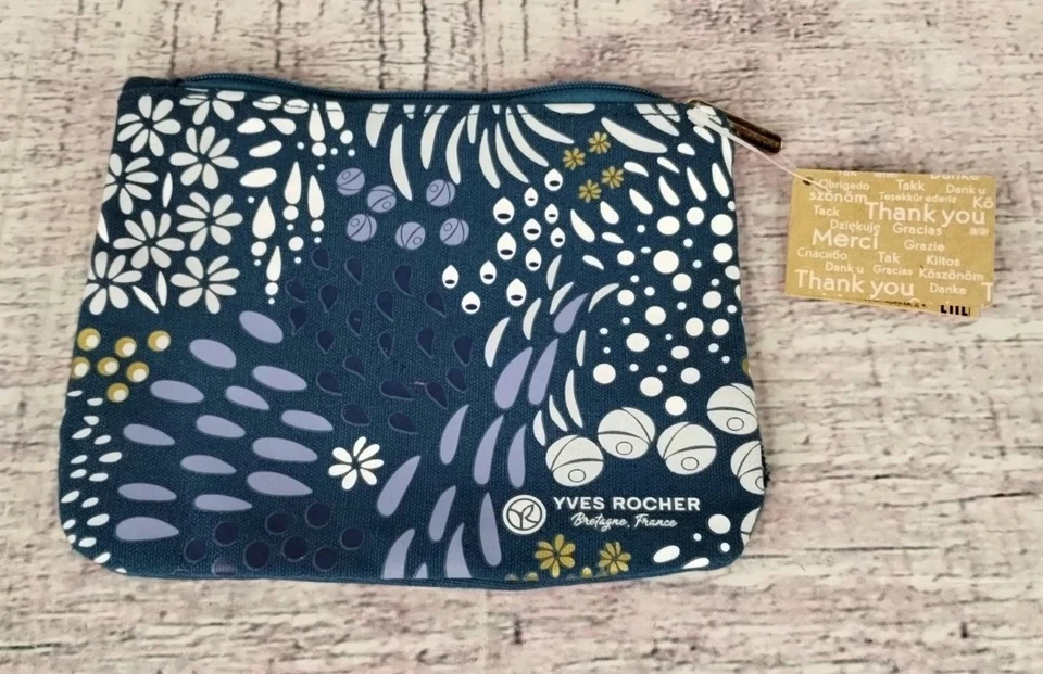 Bolso de Cosméticos Yves Rocher Francia Azul Patrón Abstracto 7"x5" Nuevo con Etiquetas Foto 3 de 4