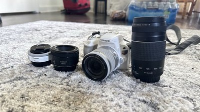 Canon EOS Rebel SL2 Mirrorless White APS-C DSLR IS Bundle w/ 4 Lenses