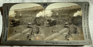 Steam Shovel Train Track is Laid Burt Mine Mesabi Range MN Minnesota Stereoview