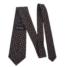 Jos A Bank Signature Collection Mens Necktie 7-fold Brown Blue Silk Embroidered