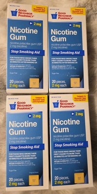 4 Pack Good Neighbor Pharmacy Nicotine  Gum 2mg 20 Pieces Original Exp 10/2027+