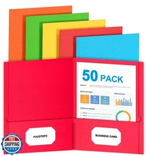 FUCDTEFC 50 Pack Pocket Folders, Folders with Pockets, 5 Assorted Colors Lett