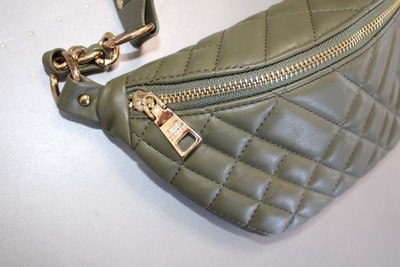 Steve Madden Quilted Olive Green Belt Bag Fanny Pack Gold  display picture 3