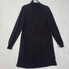 Cabi Sweater Dress Womens Medium Brown Knit Mock Neck Half Zip Pockets 4215