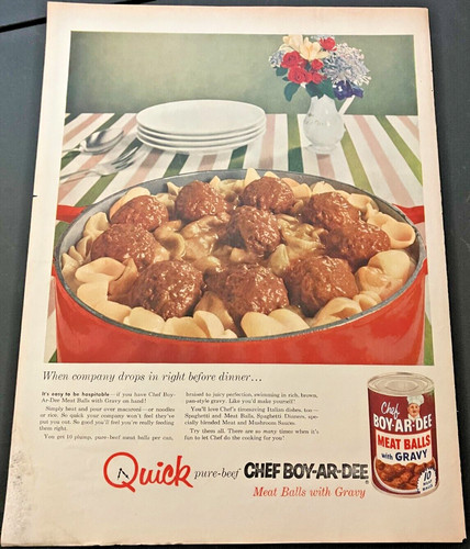 1955 Chef Boy-Ar-Dee Meat Balls with Gravy - Vintage Original Print Ad Wall Art
