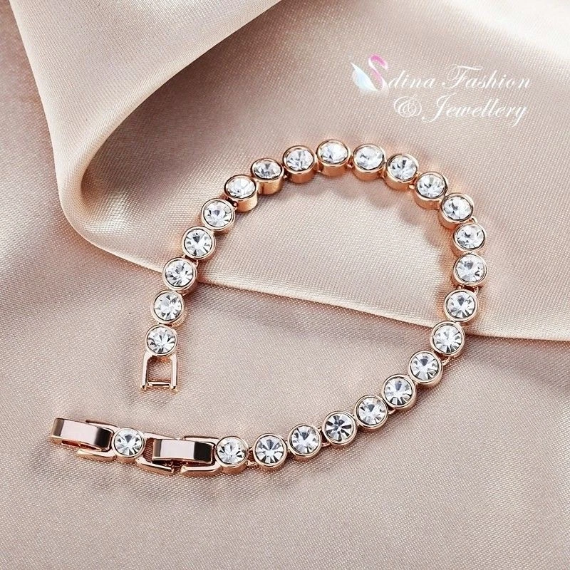 18K Rose Gold Filled Made With Swarovski Crystal Round Cut Tennis Bracelet - Image 4 of 4