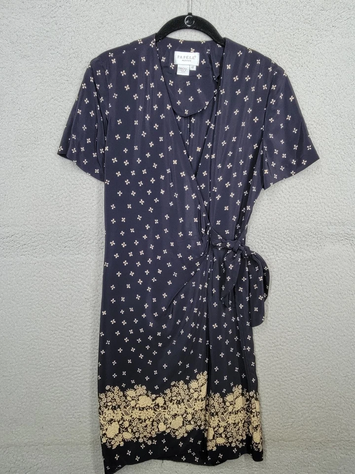 Adriana Papell Silk Wrap Dress Size 4 Petite 4p Navy Blue Read Description - Image 4 of 4