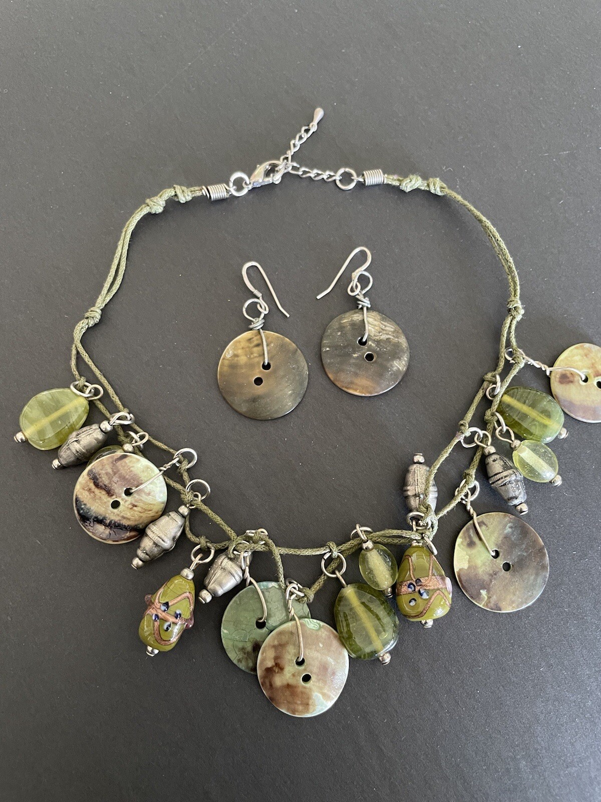 Boho Shell Glass Leather - Double Stranded Neckla… - image 2