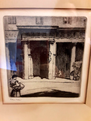 Antique Marshall Fields Gallery William Walker signed etching Titled'' Cafe, Nice