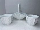 Vintage Indiana Milk Glass Constellation Thumb Print Basket & Bowls Lot