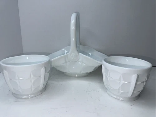Vintage Indiana Milk Glass Constellation Thumb Print Basket & Bowls Lot