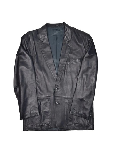 Vera Pelle Jacket Mens 50 Black Real Leather Moto Biker Zip Made