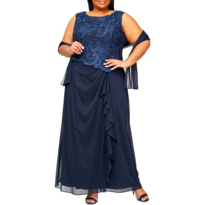 green emerald velvet dress Alex Evenings Womens Plus Beaded Cowl Neck Formal Dress Purple 16W