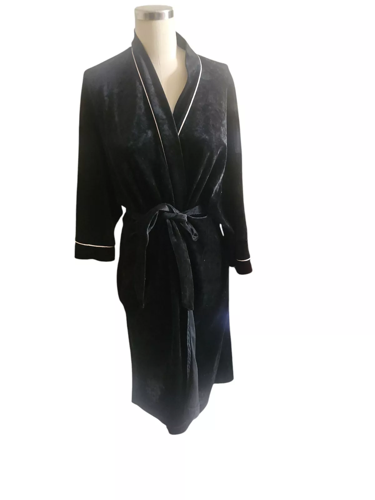 Robe longue Christian Dior vintage ceinturée velours noir rayures roses femme taille unique