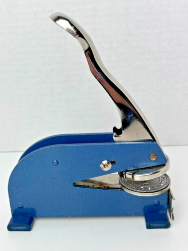Vintage Metal Official Seal Embosser Stamp Longreach PAT 2706448 Blue Heavy