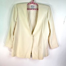 Oscar de la Renta Oversized Wool Blazer Womens Size 12 Cream Vintage Pockets