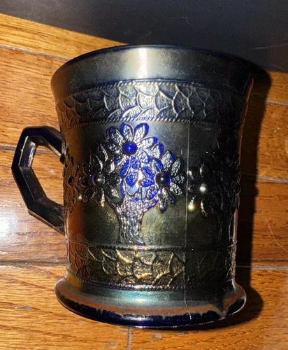 Fenton Orange Tree Carnival glass / cobalt  Mug