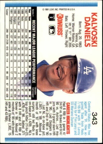 1992 Donruss Baseball Card #343 Kal Daniels - 第 2/2 張圖片