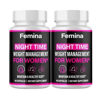 2-Pack Femina Night Time Fat Burner Support Capsules for Women - 120 Capsules