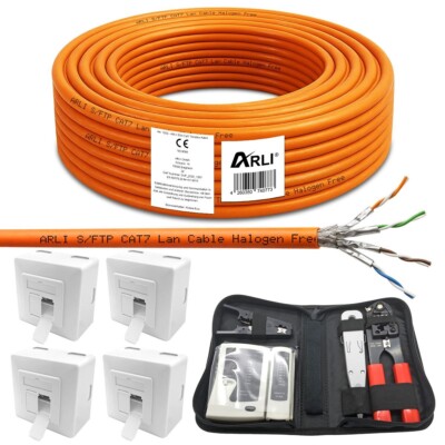 50 m Cat7 Netzwerkkabel 4 Netzwerkdose Cat6a Werkzeug Set Netzwerk Verlegekabel