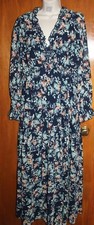 Ladies' XL MAXI DRESS (navy floral; long sleeves; sheer w/ lining) perfect