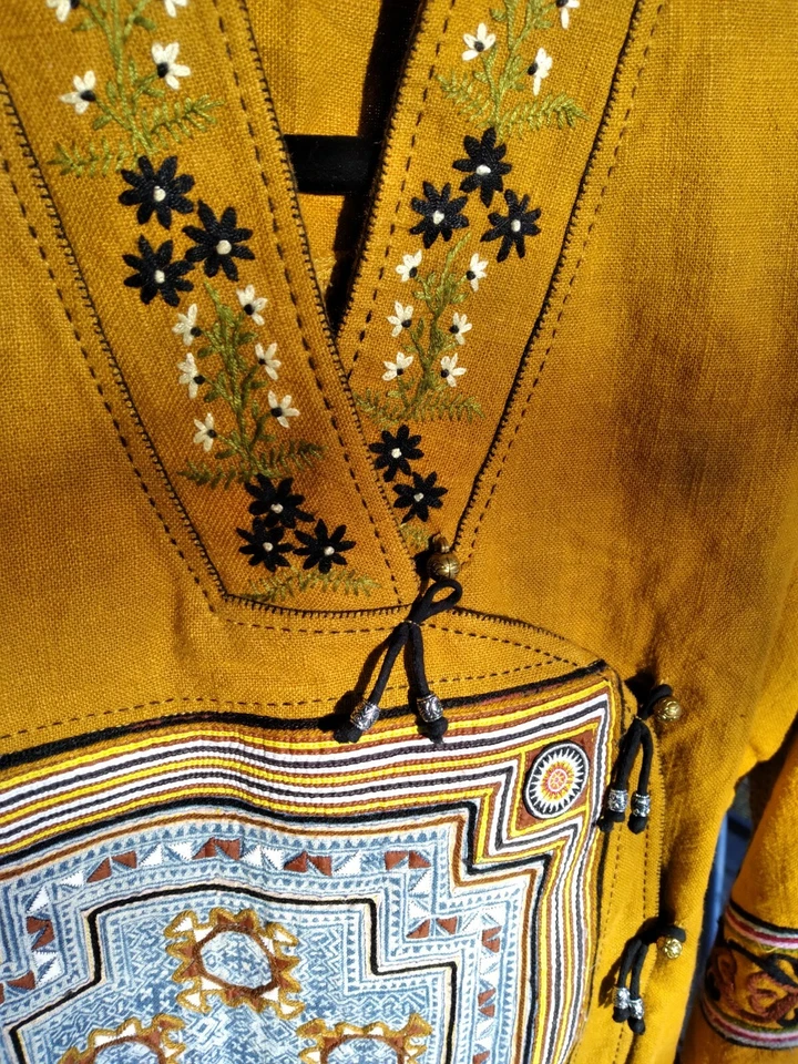 Gorgeous Thailand Embroidered Aztec 100% Hemp Jacket Large CH 38" - Image 3 of 4