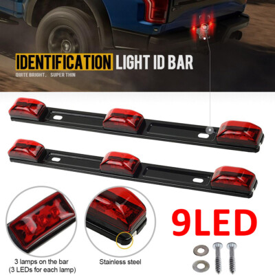 12V Red 9 LED Rear Clearance ID Marker Light Bar Truck Trailer Tail Lights