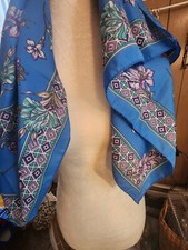 VTG Silken by Berkshire Blue w/Multicolor Floral Scarf 30" Made in Italy