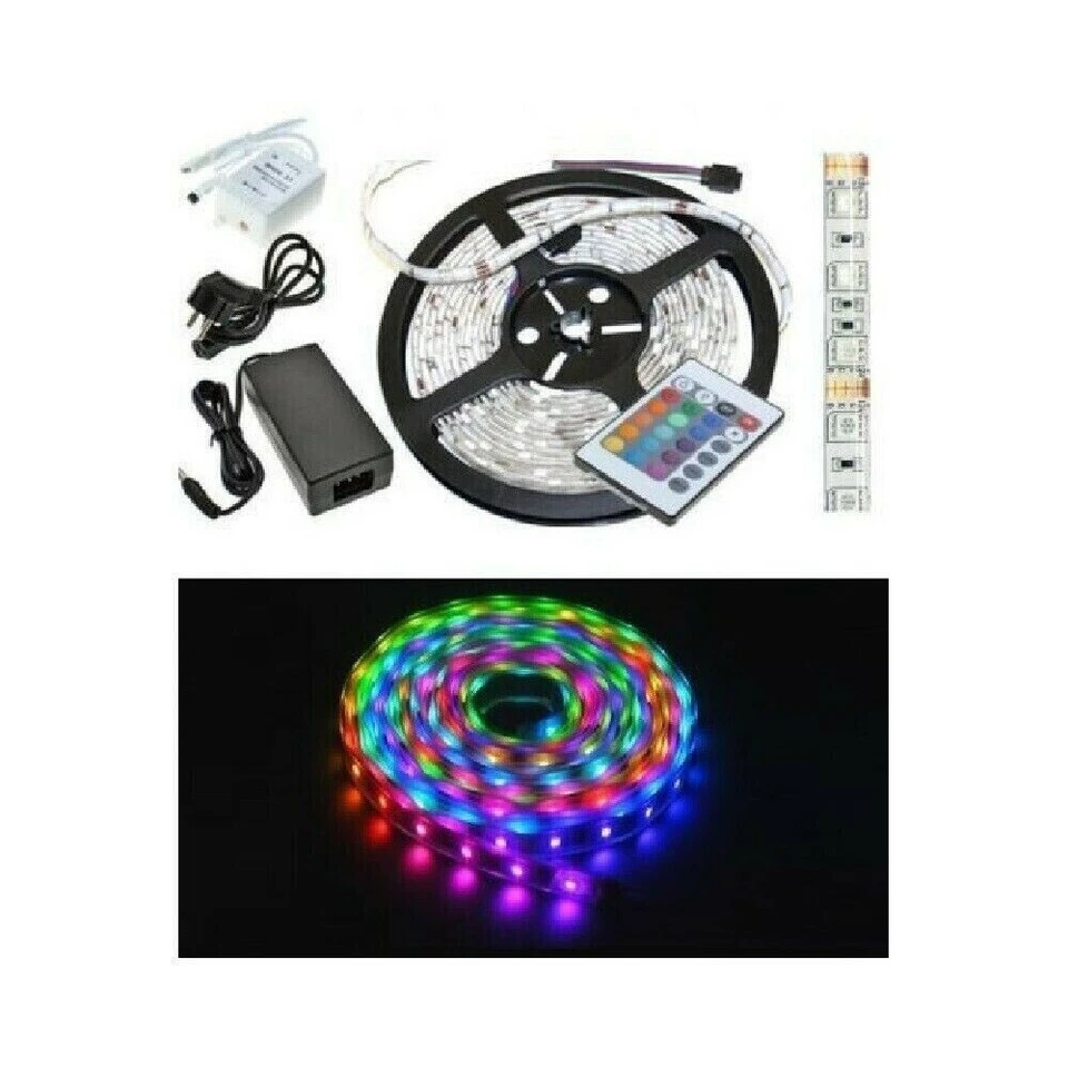STRISCIA A LED SMD 5050 RGB IP65 5 METRI BOBINA CON ALIMENTATORE E TELECOMANDO - Immagine 2 di 4