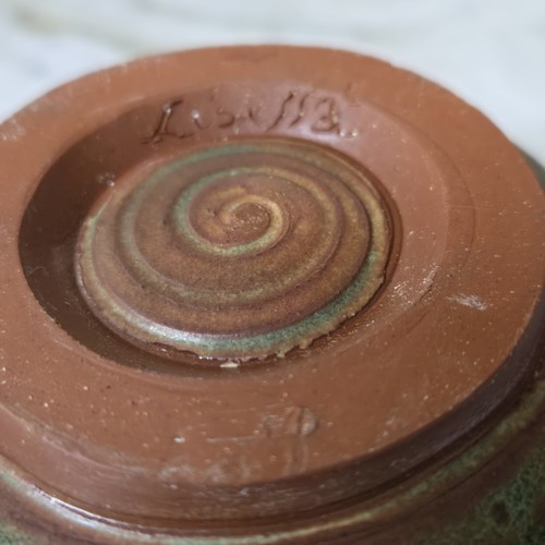 Blue-Green Drip Glaze Clay Pottery Bowl/ Vase Signed LISELLA. - Picture 12 of 13