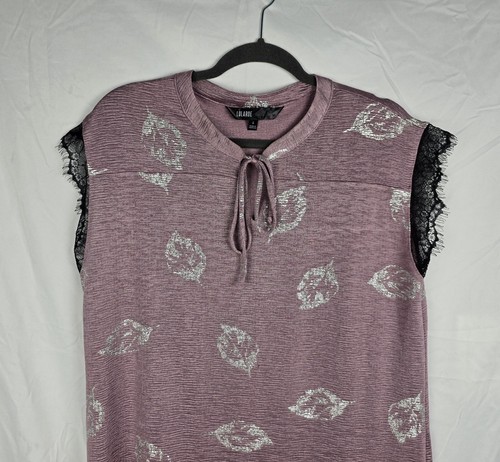 LuLaRoe Elegant GRACE Side Slit Blouse Keyhole LG Dusty Mauve Gold Foil Blk Lace - Picture 2 of 6