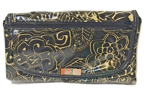 Isoki Vinyl Travel Organizer Bag Brown Zipper Floral Design