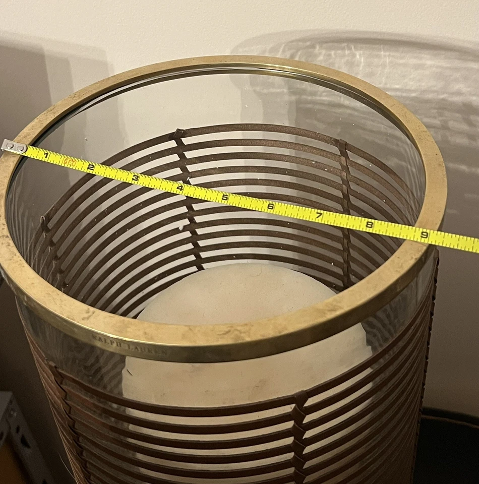 Portavelas Ralph Lauren Grande Sillín Cuero Vidrio Latón Huracán Pilar Difícil de Encontrar Foto 3 de 3