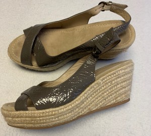 BODEN Womens 7 M EU 38 Taupe Patent Leather Wedge Espadrilles Sandals Sling Back | eBay
