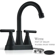 Black Bathroom Sink Faucet 3Hole 4 In Centerset Vanity Mixer 2 Handle with Drain