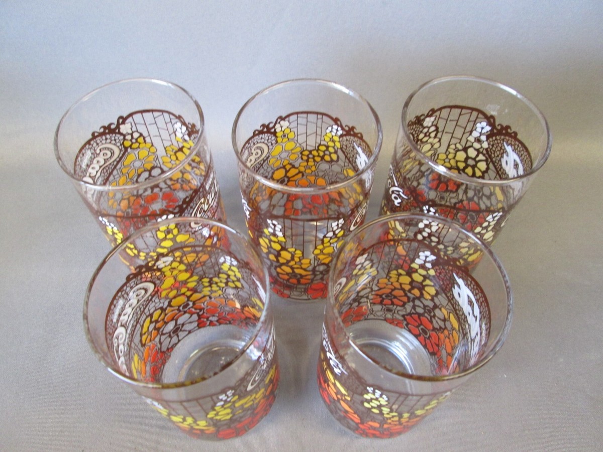SET 5 Enjoy Coca Cola Retro Yellow Orange Flowers TUMBLERS GLASSES Coke  Soda Pop | eBay