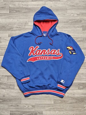 Vintage 90s Kansas Jayhawks Blue Starter Spellout Script Hoodie Size ...