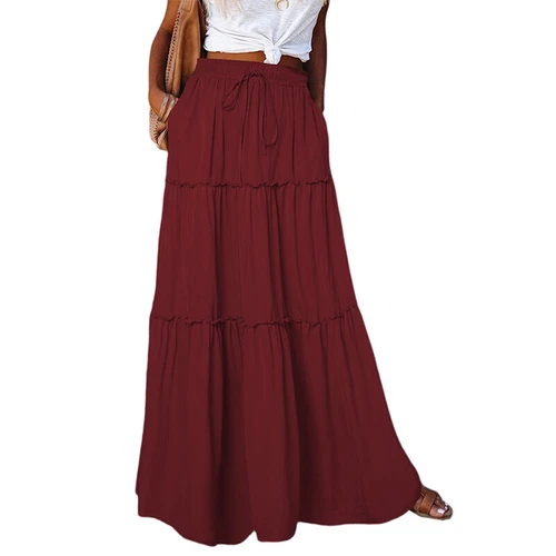 Ladies Boho Maxi Skirt Womens Tiered Panel Party Fashion Long Skirts w/Pockets - Picture 13 of 29