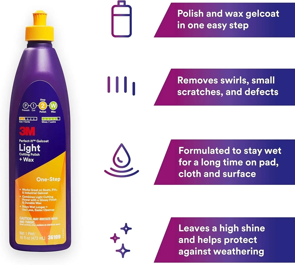 Esmalte de corte ligero 3M Perfect-It 36109 Gelcoat + cera, 1 pinta Foto 2 de 3