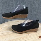 Stegmann Flats Womens 10.5 Cork Wedge Comfort Low Slip On Nubuck Leather Black