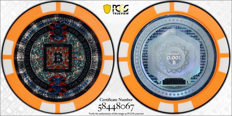 🔥SATORI POKER CHIP 0.001 BTC PCGS MS 70 FINEST GRADE KNOWN (LIKE CASASCIUS)🔥