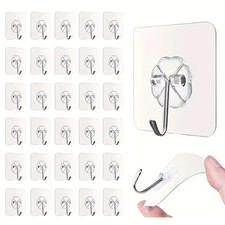 30pcs Adhesive Sticky Hooks Heavy Duty Clear Wall Seamless Hooks Hangers US