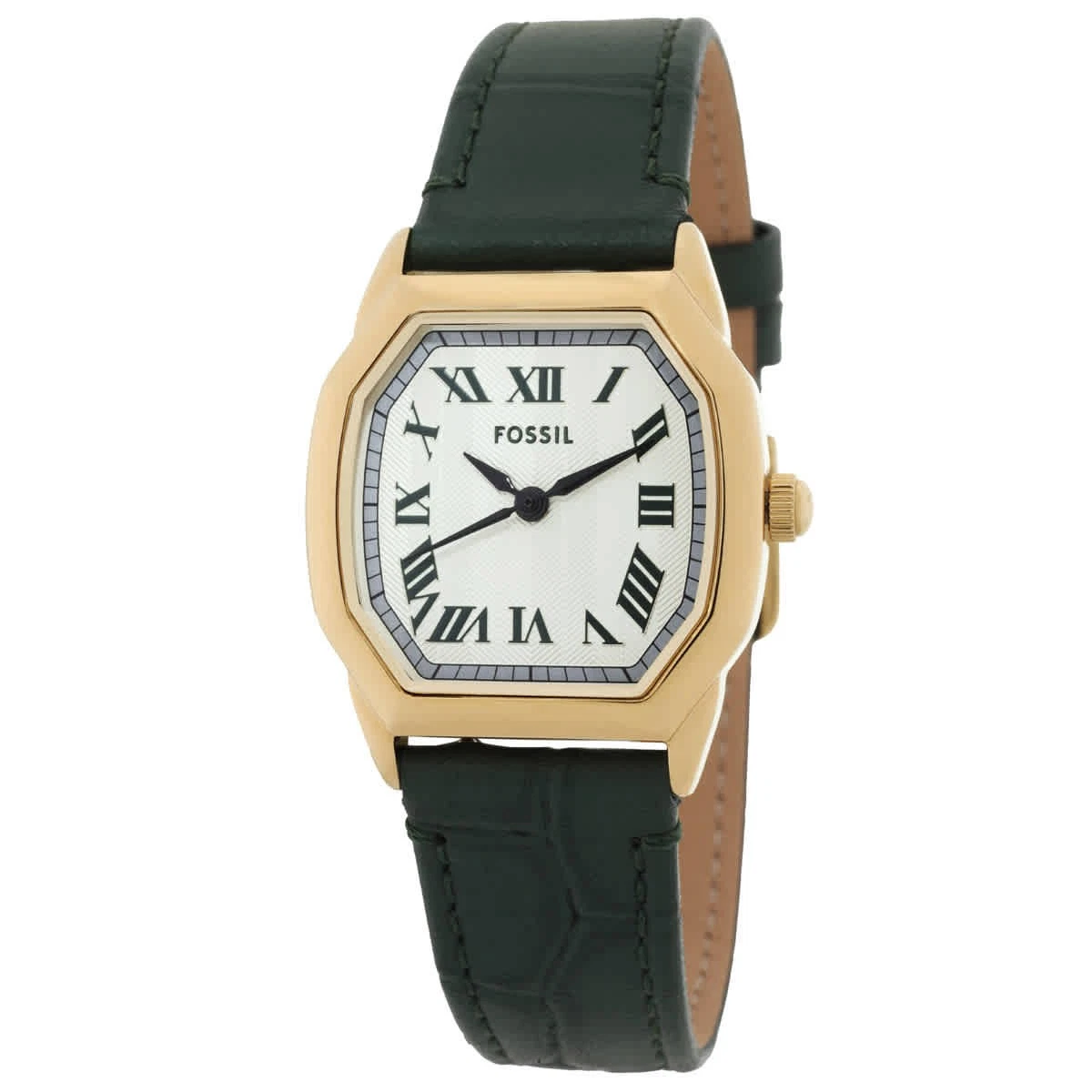 Vintage Fossil Ladies JR9017 Square Watch Date Window Woven Leather Band  8\