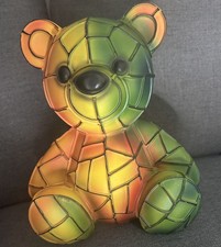 Teddy Bear Lamp Night Light USB Powered Stain Glass Style Plastic