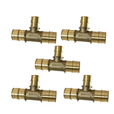 5 Pack XFITTING 1" x 1" x 3/4" PEX-A Tee, Expansion Tee, Lead Free Brass