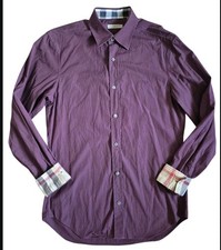 Burberry Brit Mens Long Sleeve Button Down Shirt Purple Nova Check Trim Small