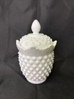 Vintage Fenton White Hobnail Milk Glass Lidded Sugar Bowl 6"