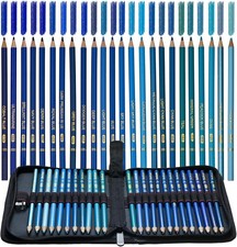 Blue Colored Pencils,Oil Based Wooden Colored Pencil Set for Adults Coloring